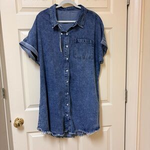 Blue Denim Button-Down Mini Dress with pockets XXL NWT